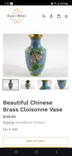 VINTAGE SCHÖNE BLAUE CHINESISCHE MESSING BLUMEN CLOISONNE VASE - Bild 12 von 12
