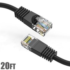 20FT Cat5E RJ45 Network LAN Ethernet UTP Patch Cable Cord Gold Copper Wire Black