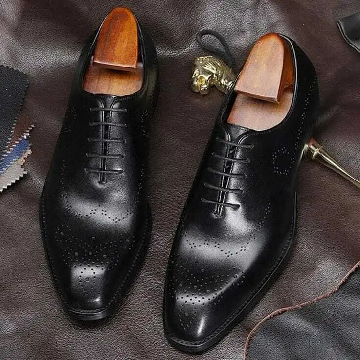 New Men Handmade leather wingtip black Oxfords Hand welted  display picture 3