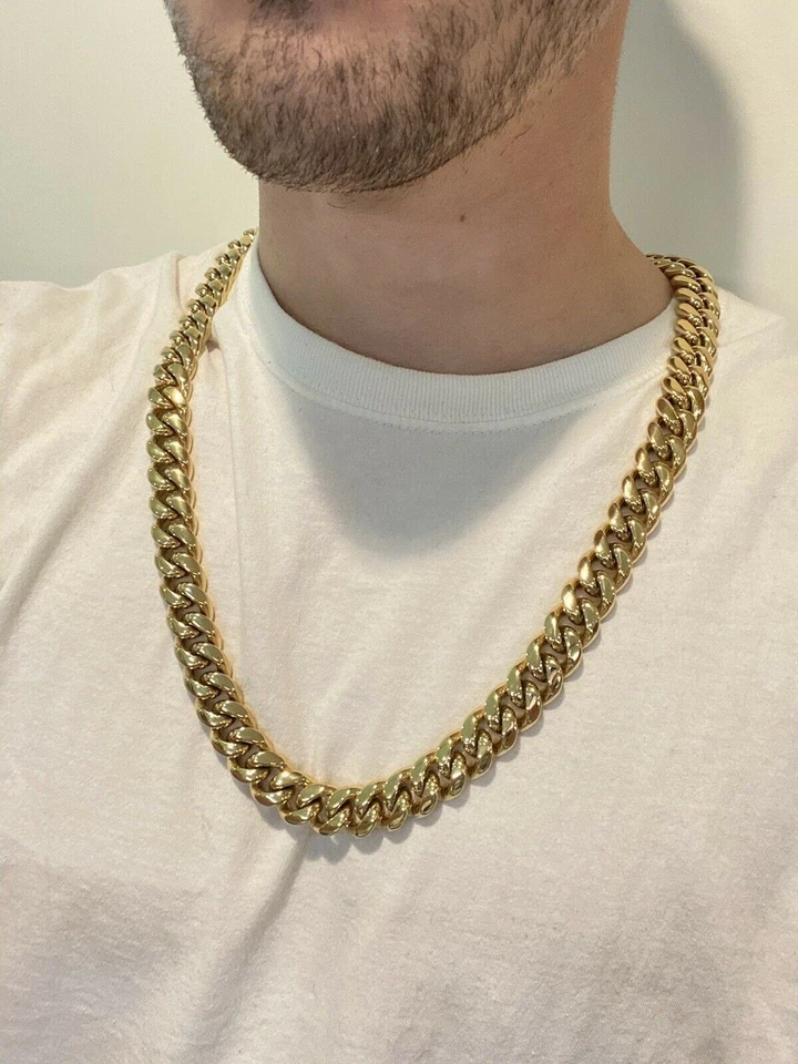 16mm 30" Mens Miami Cuban Link 14k Gold Plated Real Stainless Steel Hip-Hop - Image 2 of 4