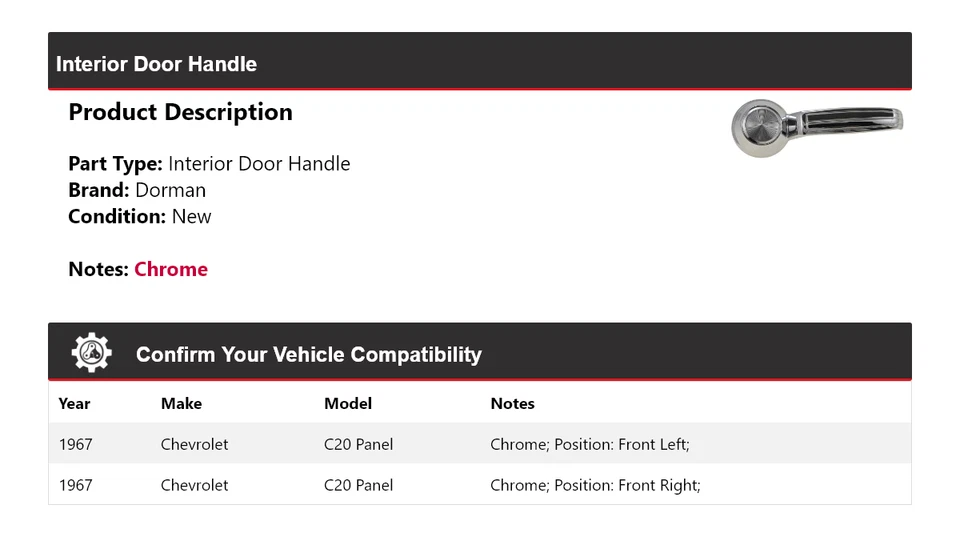 For 1967 Chevrolet C20 Panel Dorman Interior Door Handle - Image 2 of 4