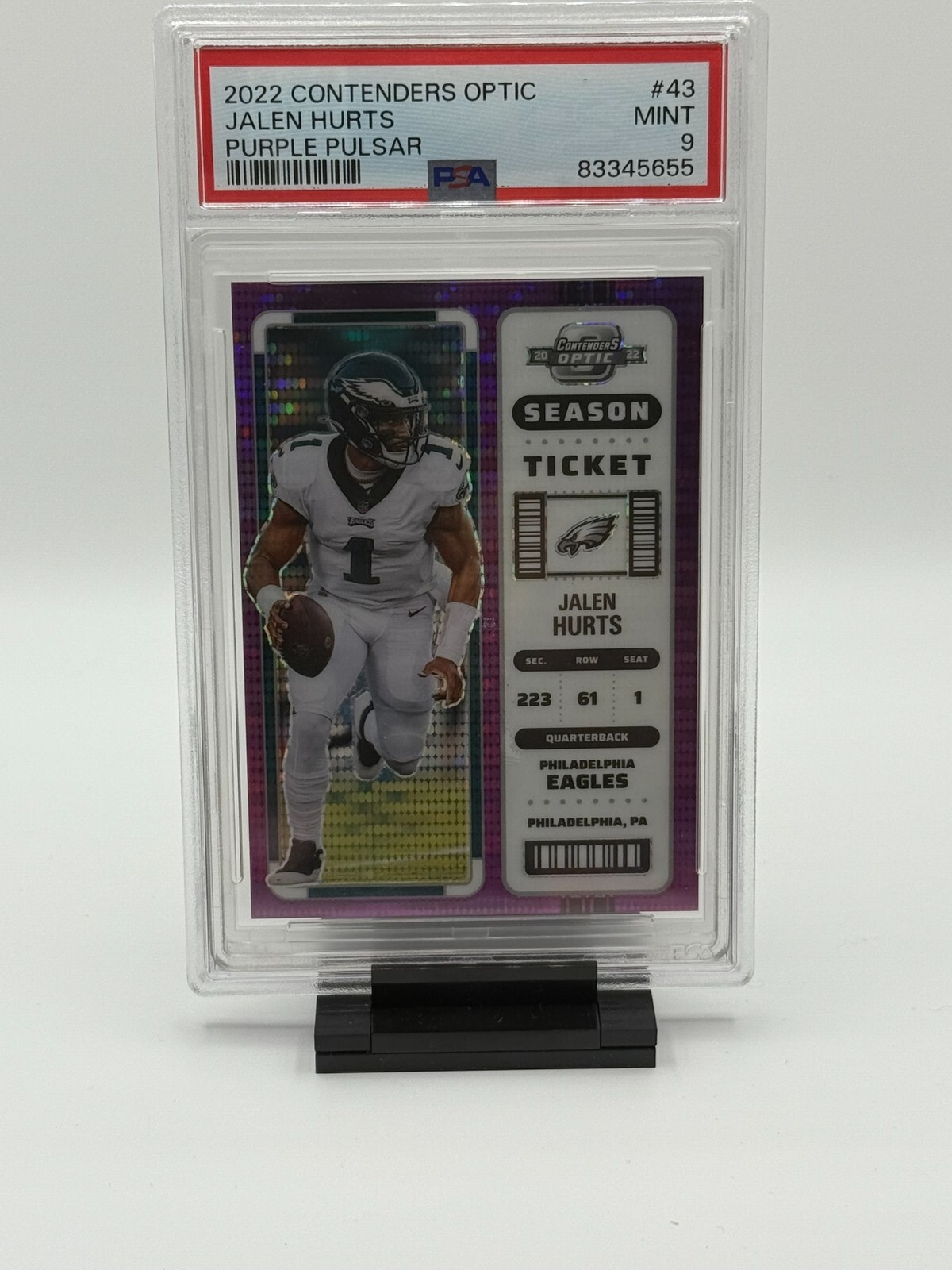 2022 Panini Contenders Optic - Season Ticket Jalen Hurts #43 Purple Pulsar /26