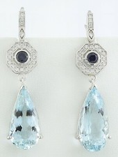 1925s Late Art Deco Vintage Style 21.CT Aquamarine With White & Blue CZ Earrings