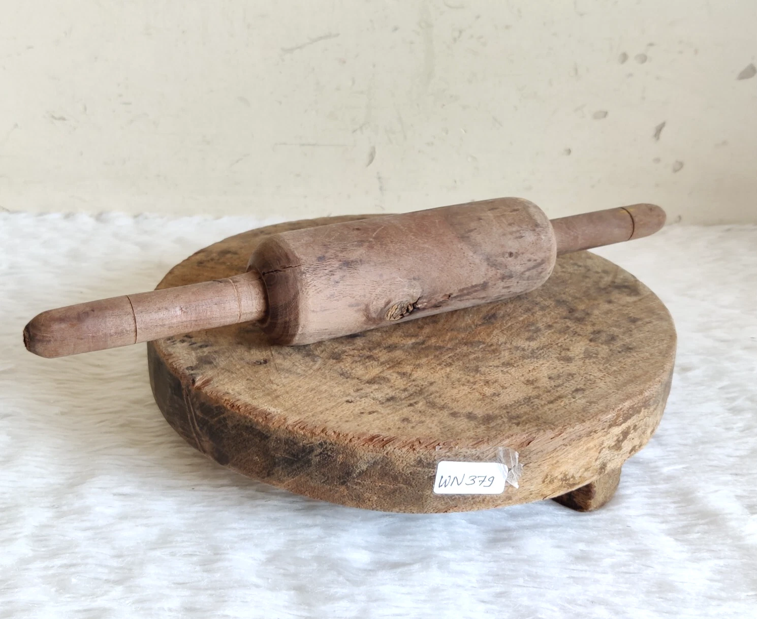 Antique Handmade Tortilla Bread Bakers Wooden Rolling Pin With Board Retro WN379
