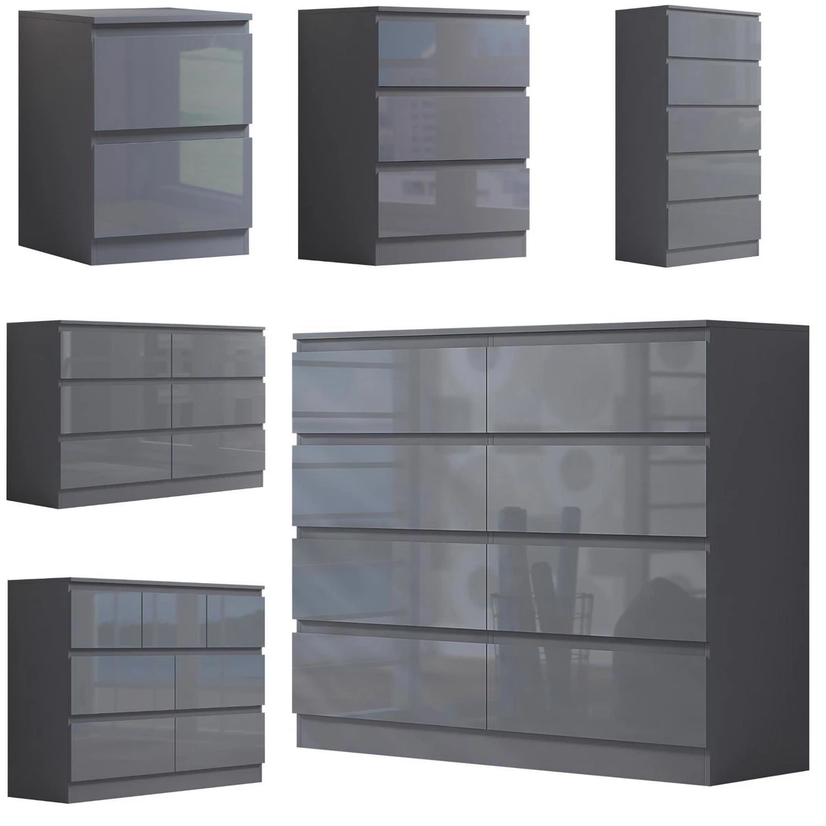 Chest of Drawers Grey Gloss Front Bedside Table Matt Frame Bedroom Furniture