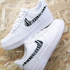 Air Force 1 Low Custom White Shoes Retro Gray Safari Zebra Black Stripe Swooshes