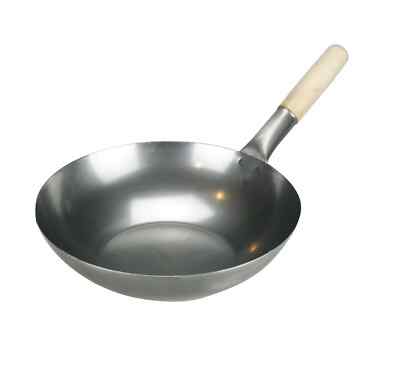 Kohlenstoffstahl Wok tief chinesisch asiatisch kochen Holzgriff umrühren Bratpfanne flacher Sockel