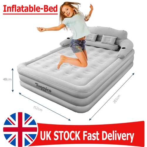 Inflatable High Raised Double Air Bed Mattress King Size with Pump & Pillow Set - Picture 1 of 12