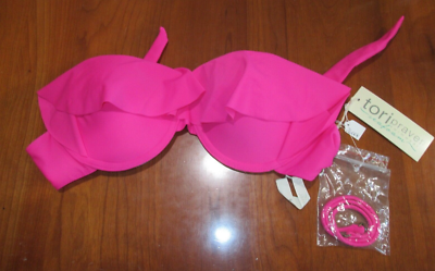NWT Tori Praver Swimwear Pink Bikini Top Womens Size L Underwired