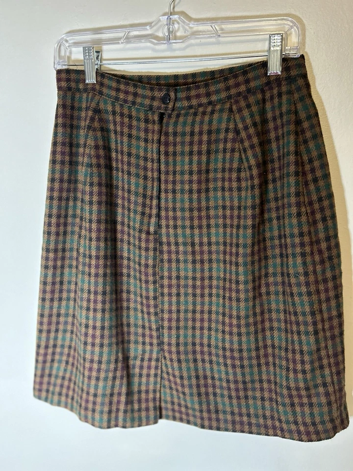 Falda vintage Briggs New York marrón a cuadros mezcla de lana hasta la rodilla para mujer talla 12” Foto 2 de 4