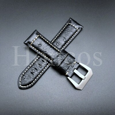 22 24 MM Black Genuine Leather Ostrich Watch Band Strap S Buckle Fits for Tudor
