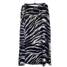 H M Women's Black White Zebra Print Viscose/Linen Drawstring Skirt w Pockets N
