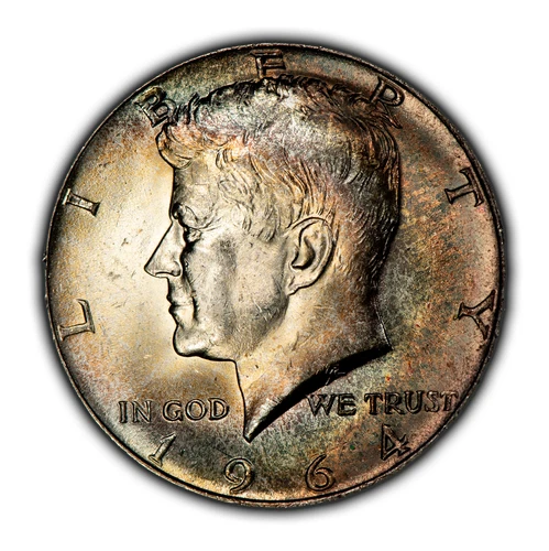1964 50c Kennedy Half Dollar - Rainbow Crescent Toning - BU - SKU-H3179