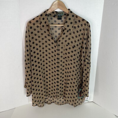 New 2OH Threads Blouse Top, Large, Khaki Polkadot, 2W39003, Button Up