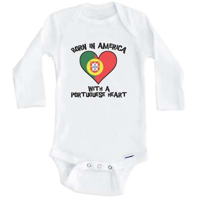 Born In America With A Portuguese Heart Portugal Flag Long Sleeve Baby Bodysuit