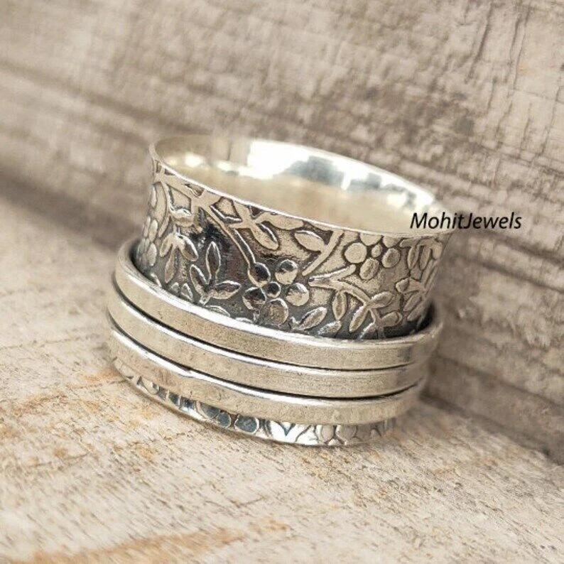 925 Sterling silver spinner ring ring for women anxiety ring fidget worry ring