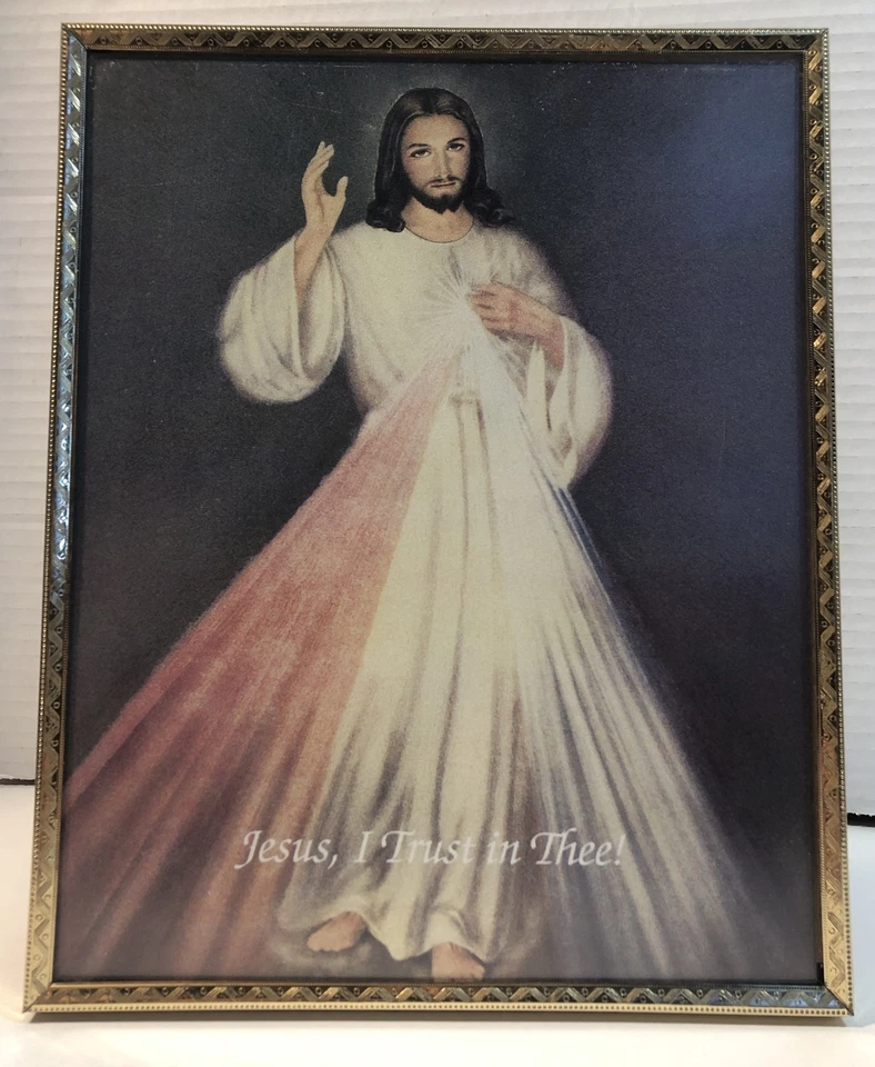 Marco de fotos antiguo chapado en oro de metal grabado de Jesús fe amor 8x10 Foto 3 de 4