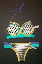  NWT Victoria Secret Hottie Banded  Stripe Swimsuit Itsy Bikini 34C M 