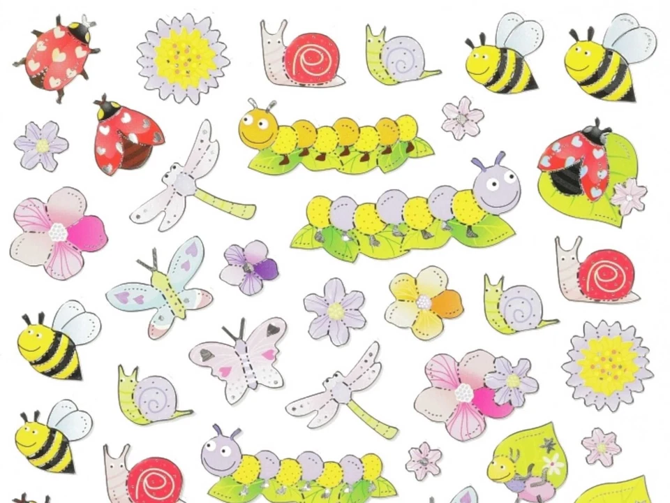 Sticker Raupe Schnecke Biene Aufkleber Tiere Kindersticker Bastelmaterial Bogen - Bild 2 von 2