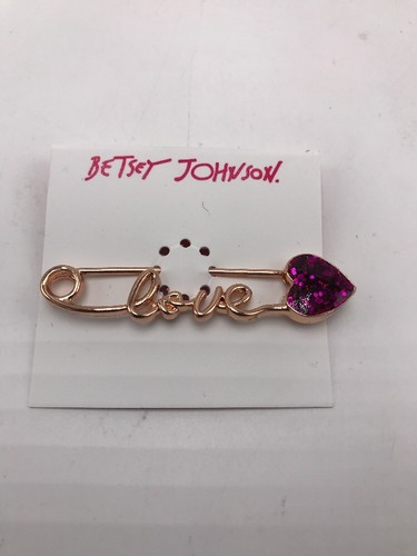 $35 Betsey Johnson Pin Seguridad Amor Corazón Brillo Rosa Tono Oro Rosa M12 DUQUESA - Imagen 7 de 8