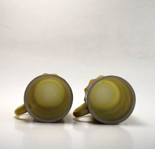 Vintage Set of 2 Yellow/Brown Fire King Kimberly Diamond Coffee Mug 8 oz Glass - Picture 3 of 6