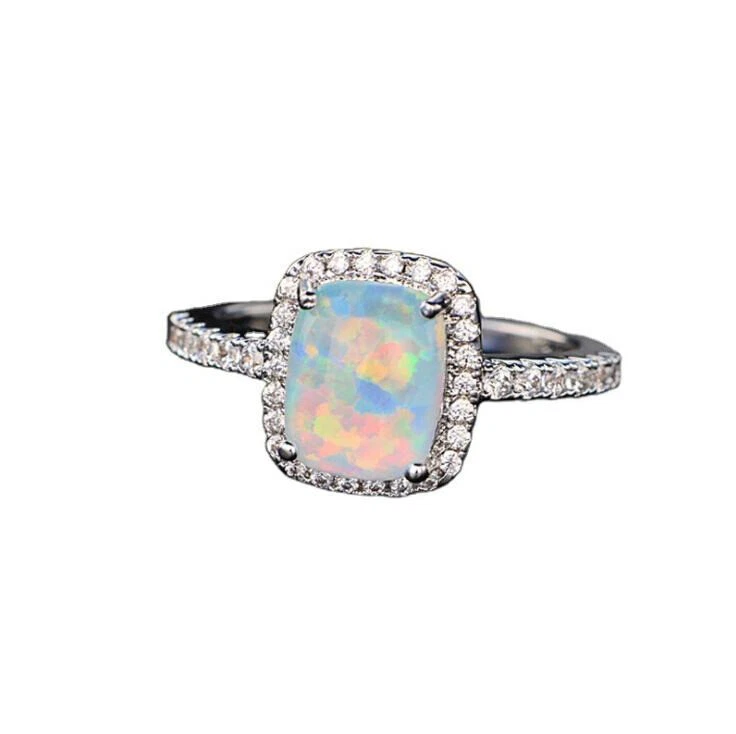 Уникальный блеск квадратный 9 * 7 мм белый огонь опал топаз драгоценные камни серебряные кольца размер 5 ~ 11 - Изображение 2 из 4