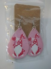 VALENTINE'S DAY GNOME W RED POLKA DOT HAT HOLDING BALLOONS PU LEATHER EARRINGS