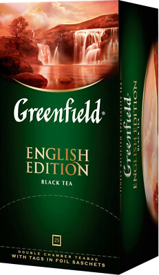 GREENFIELD ENGLISH EDITION BLACK TEA 25 BAGS NO GMO RF Made in Russia US Seller