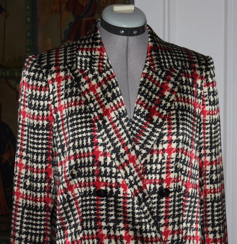 NEW L'Agence Taryn Red Silk Houndstooth Check Print Blazer Sz 2 NWT $750 - Picture 5 of 15