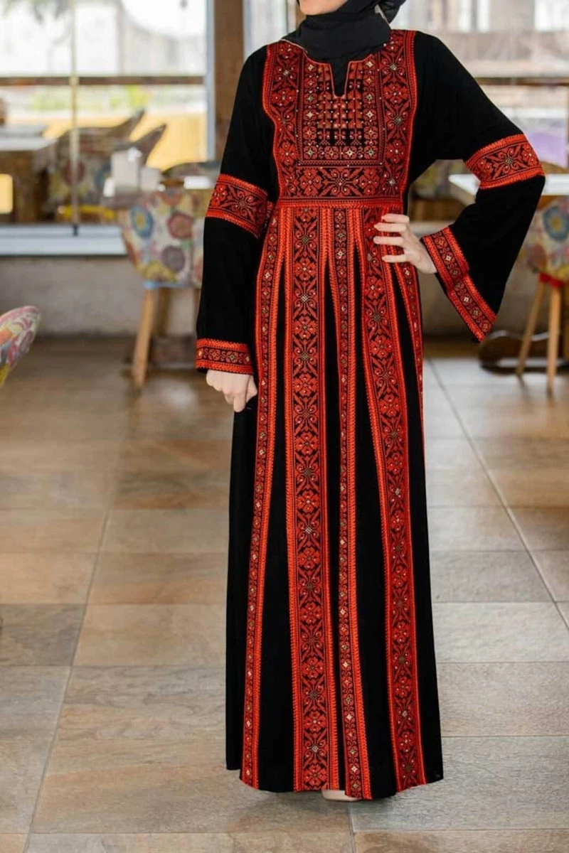 Thobe Embroidered Palestinian Jordanian Maxi Dress Long Sleeves