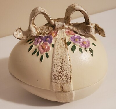 Large Vintage Egg Trinket Jewelry Box With Bow 6 In Tall 7 In Long 5 In Wide