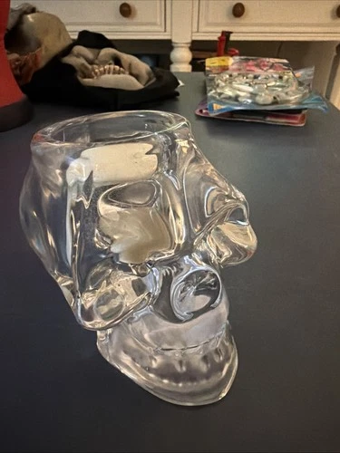 Clear Glass Skull Halloween Candle Holder Spooky!! Cool! - product listing photo