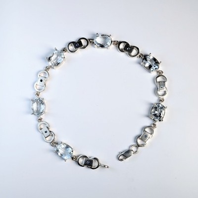 Verstellbares Armband 5,67 kt natürlicher hellblauer Aquamarin Silber/Gold