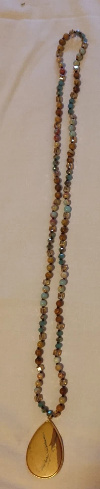 10g Cuadro Jaspe Colgante 2" X 1.25" + 28" Cuentas Collar Madera Piedra Vidrio 46g Foto 3 de 4