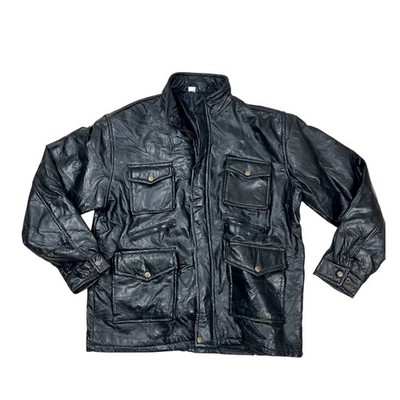 Vintage 70s/80s Patchwork Lederjacke L Lammleder Bomberjacke Herren Schwarz
