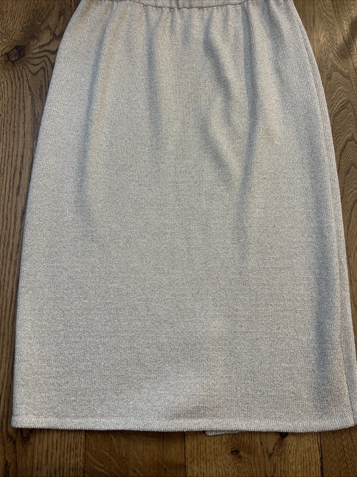 Falda de lana tejida Toula Santana metálica dorada hasta la rodilla vintage, para mujer talla 12 Foto 2 de 4