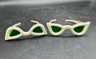 Vintage 1960s Barbie Clone White Cat Eye Sunglasses With Green Lenses 2 Pc Set