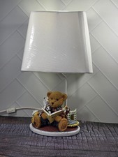 Vintage 2000 Teddy Bear Nursery Lamp Baby Album Animals White Shade Tested