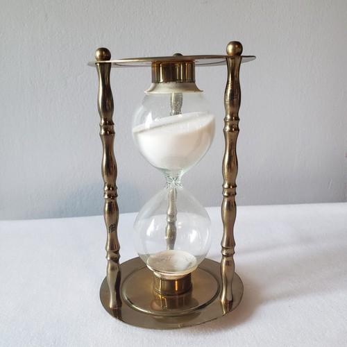 Reloj de arena antiguo vintage de latón con vidrio cementado arena blanca 6,5" - Imagen 3 de 12