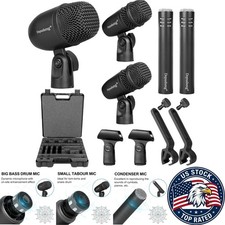 Elegant Metal 5-Piece Drum Mic Set with Adjustable Positions & Carrying Case