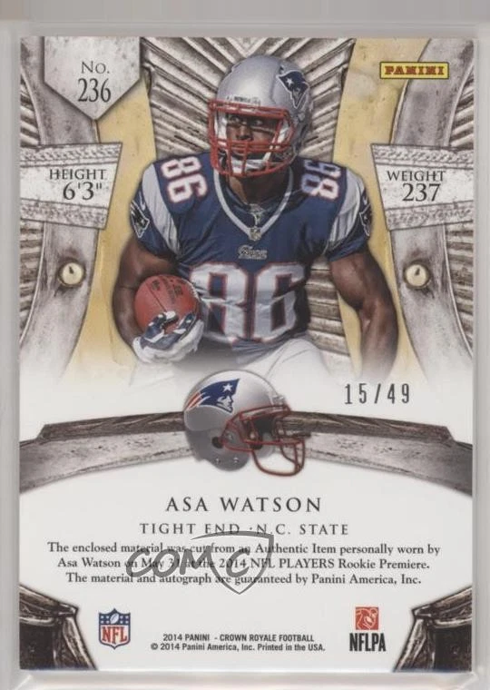 2014 Panini Crown Royale Silhouettes RPS Gold /49 Asa Watson #236 Rookie Auto RC - Image 2 of 2