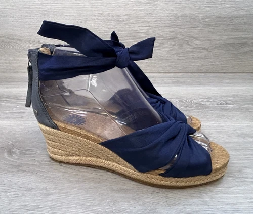 UGG sandalo donna blu rete zeppa espadrillas casual comodo 6 scarpe classiche