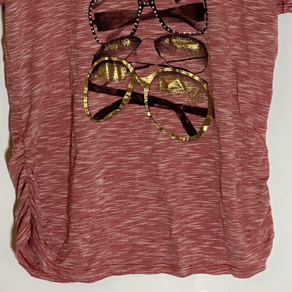 Style & Co Petite Top Womens PXL Red Gold Sunglasses Glasses Graphic Ruched Top - Image 3 of 4