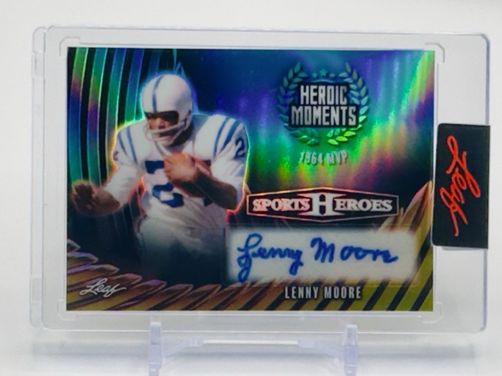 2026 Leaf Sports Heroes Lenny Moore Auto 5/5 HOF Colts Blue Foil Moments 64 MVP 
