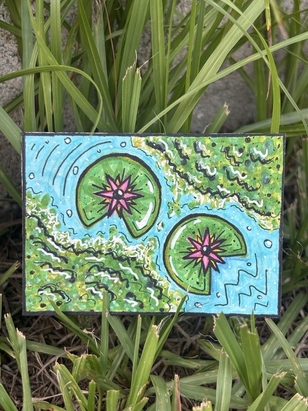 Lily Pads Version 2 OOAK ACEO Original Alcohol Marker Art Mini Card 2.5x3.5”