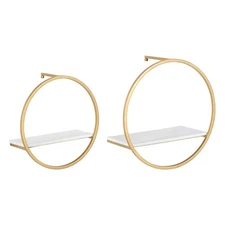 Kate and Laurel Wicks Floating Wall Shelf Set of 2 | Gold Metal Frame 24 intt...