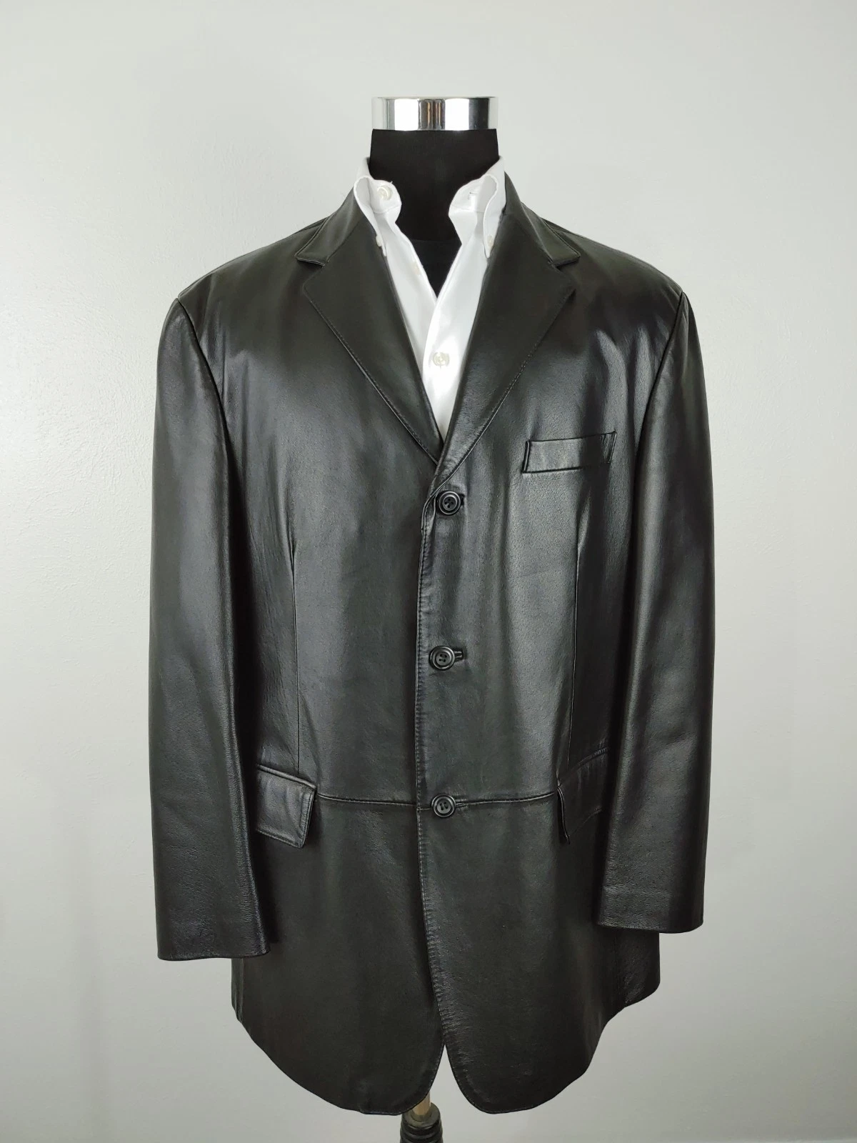 Stafford Leather Blazer Men's Large Black Genuine 3-Button Sport Coat Jacket 44R - product detail image 11