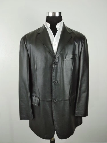 Stafford Leather Blazer Men's Large Black Genuine 3-Button Sport Coat Jacket 44R image 11