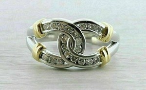 Authentic 2.00Ct Round Cut Simulated Diamond Horseshoe Ring 14K Two-Tone Gold Plated