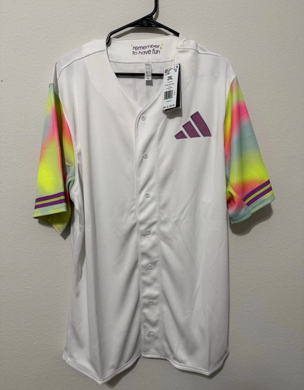 Adidas Men’s Remember To Have Fun White Baseball Jersey #22 Bates Size XXL